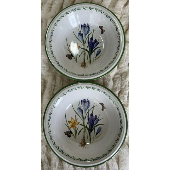 Studio Nova Garden Bloom (2) 8”x 2” Soup/salad Bowls Crocus & Butterflies Vtg - Picture 1 of 12
